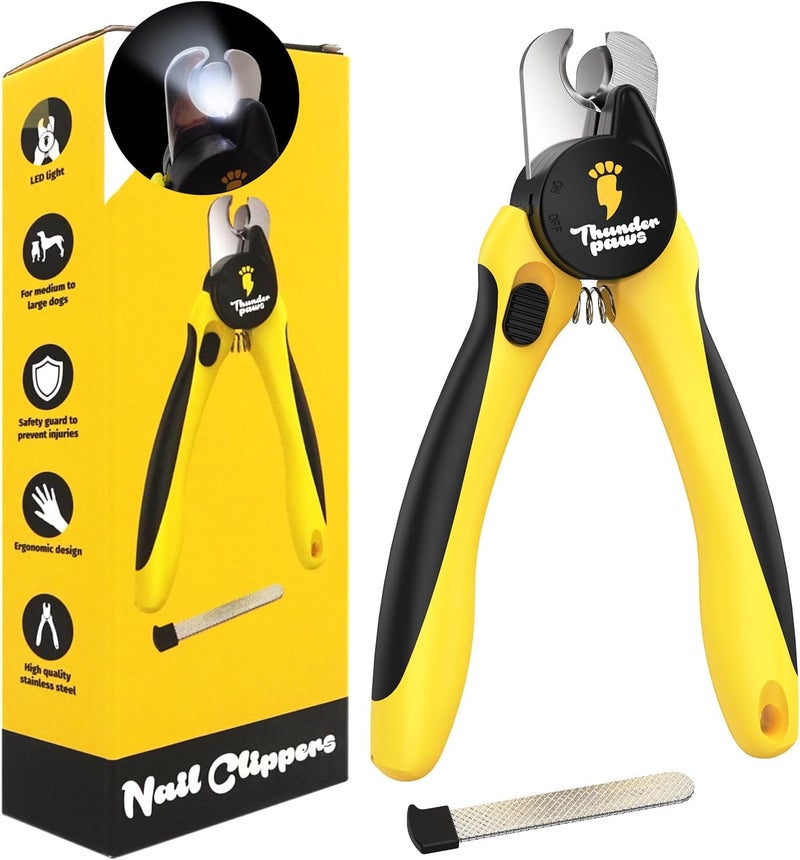 Thunder Paws LED Dog Nail Clippers with Light, Trimmers with Protective Guard, Quick Sensor, Safety Lock and Nail File - Suitable for Large and Small Dogs & Cats (Yellow, LED) - Image 1
